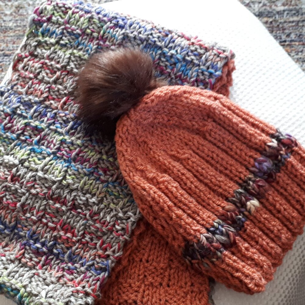 Hand knitted hat and scarf